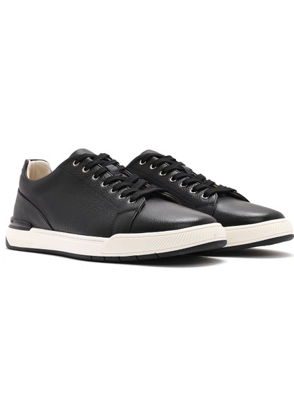 Erkek Siyah Bağcıklı Deri Sneaker 25SFD611118