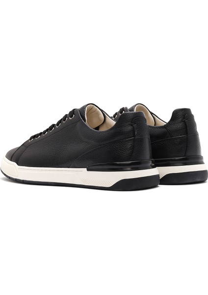 Erkek Siyah Bağcıklı Deri Sneaker 25SFD611118
