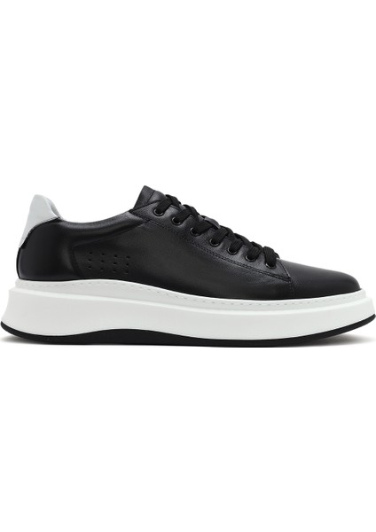 Erkek Siyah Bağcıklı Kalın Tabanlı Deri Sneaker 25SFD610918