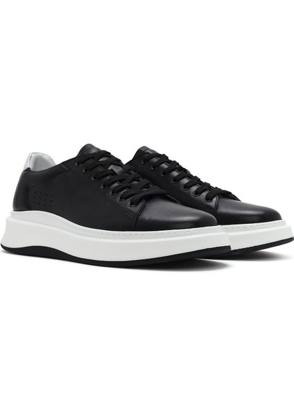 Erkek Siyah Bağcıklı Kalın Tabanlı Deri Sneaker 25SFD610918