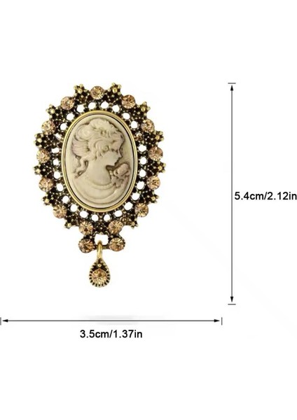 Zirkon Taşlı Altın Renk Vintage Oksideli Tasarım Cameo Kraliçe Broş
