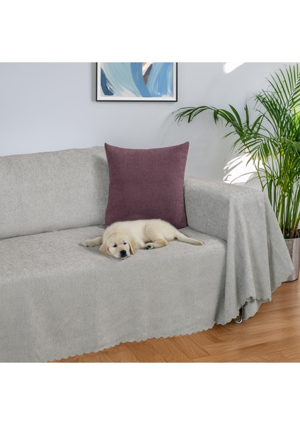 Premium Koltuk Örtüsü 175x300 LARGE Gramajlı Jakarlı Şönil Gümüş | Kanepe Örtüsü | Kaymaz