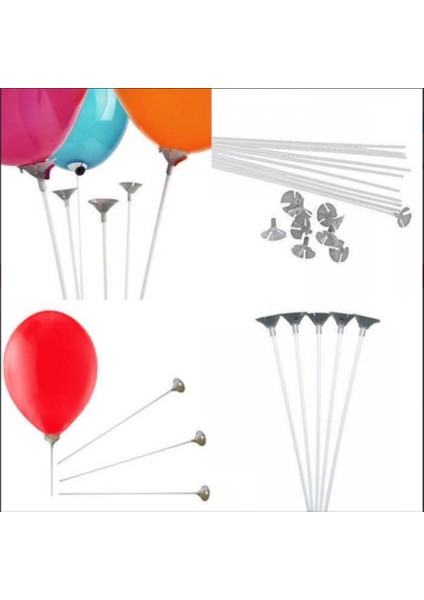 Ipek Hobi 100 Adet Balon Çubuğu ve Hunisi Set Plastik Küçük 30 cm Hunisi Gri Renk