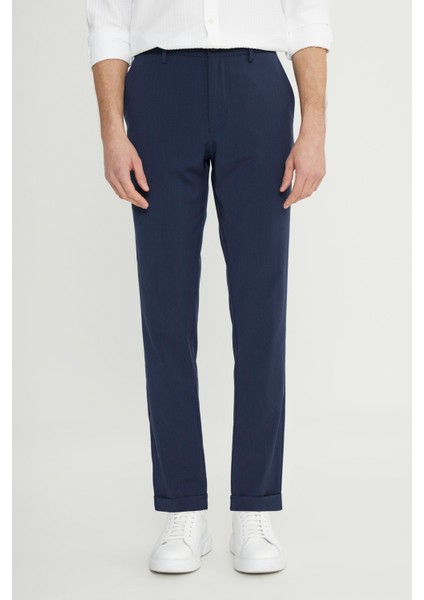 Slim Fit Dar Kesim Beli Lastikli Yan Cep Esnek Casual Pantolon