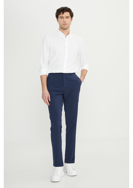Slim Fit Dar Kesim Beli Lastikli Yan Cep Esnek Casual Pantolon
