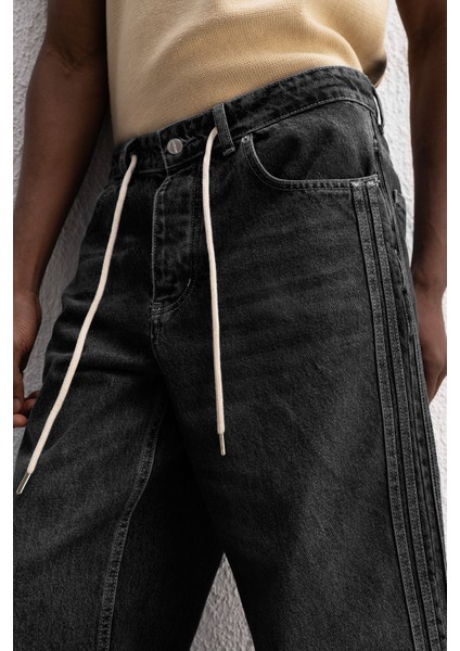 Bağcıklı Baggy Antrasit Jean