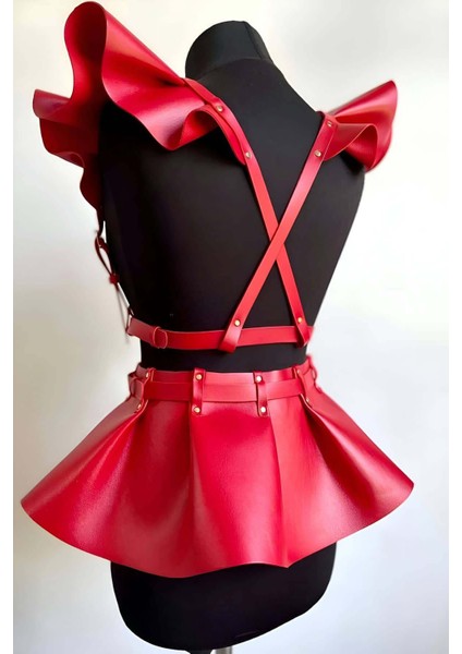 Modamuvo Deri Elbise Harness, Şık Mini Deri Elbise, Prenses Deri Elbise - BRF1001