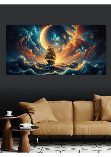 Kanvas Tablo Hilal ve Yelkenli Gemi