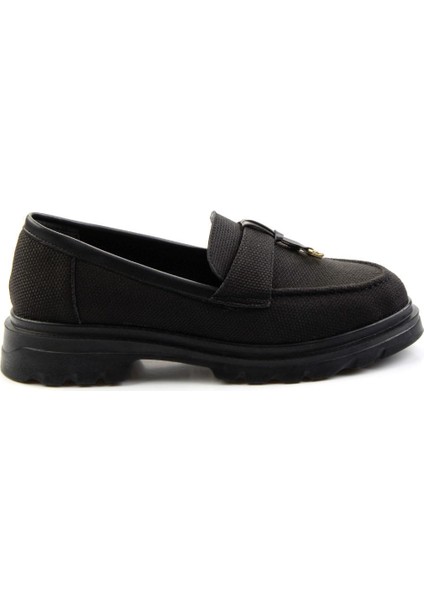 Siyah Keten Kadın Loafer Ayakkabı K01997010518