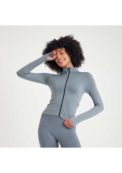 2'li Takım Parmak Geçmeli Spor Ceket ve Push Up Etkili Tayt (Günlük/yoga/pilates)