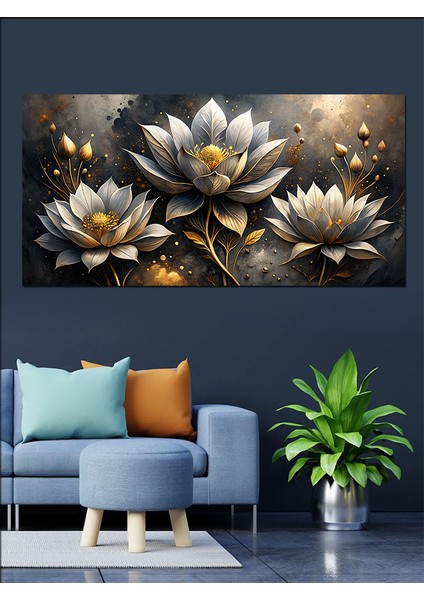 Kanvas Tablo Altın Beyaz Lotus Çiçekleri fiyatları