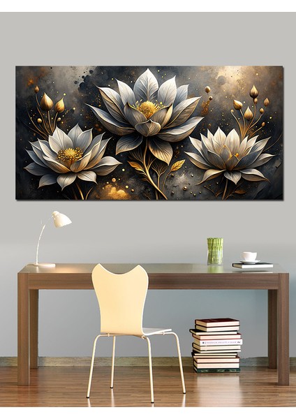 Kanvas Tablo Altın Beyaz Lotus Çiçekleri fırsatları