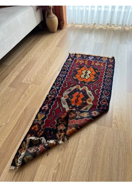 53 x 128 cm Küçük Boy Canlı Renkli Yün El Dokuma Harika Kondisyonlu Kilim