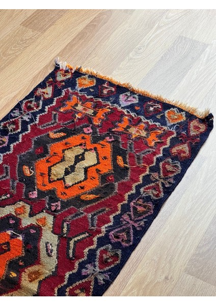 53 x 128 cm Küçük Boy Canlı Renkli Yün El Dokuma Harika Kondisyonlu Kilim
