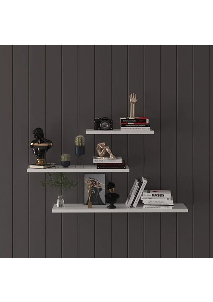 Beyaz 3'lü Set Dekoratif Duvar Rafı