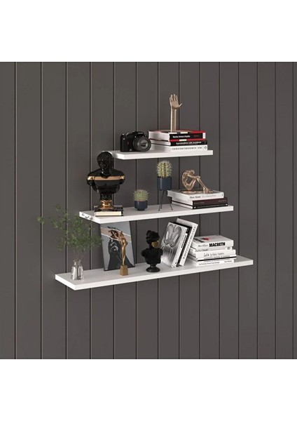 Beyaz 3'lü Set Dekoratif Duvar Rafı