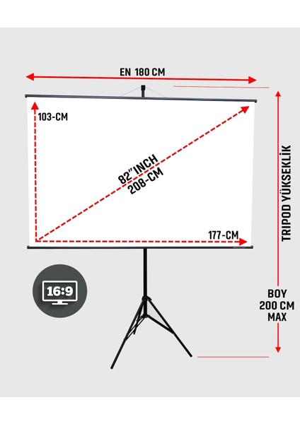 En180cm Boy105cm Projeksiyon Perdesi Tripodlu-Ayaklı Taşınabilir Yeni Akıllı Kumaş Işık Geçirmez
