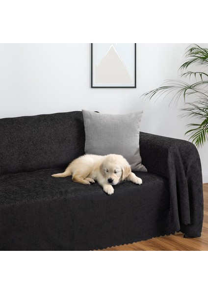 Premium Koltuk Örtüsü 175x300 LARGE Gramajlı Jakarlı Şönil Antrasit | Kanepe Örtüsü | Kaymaz
