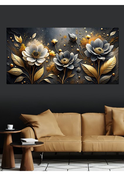 Kanvas Tablo Siyah ve Altın Çiçekler fiyatları