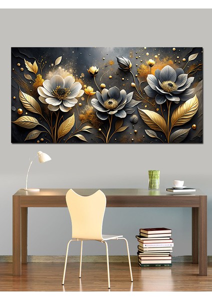 Kanvas Tablo Siyah ve Altın Çiçekler indirimleri
