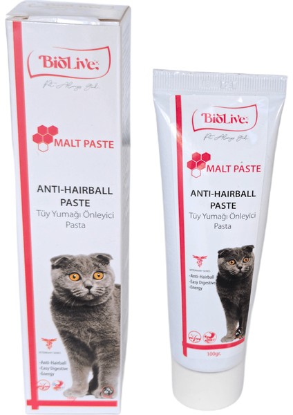 Biolive Antihairball Kediler Için Tüy Yumağı Önleyici Paste 100GR