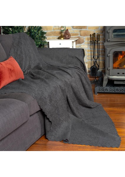 Premium Koltuk Örtüsü 175x215 Gramajlı Jakarlı Şönil Gri | Kanepe Örtüsü | Kaymaz
