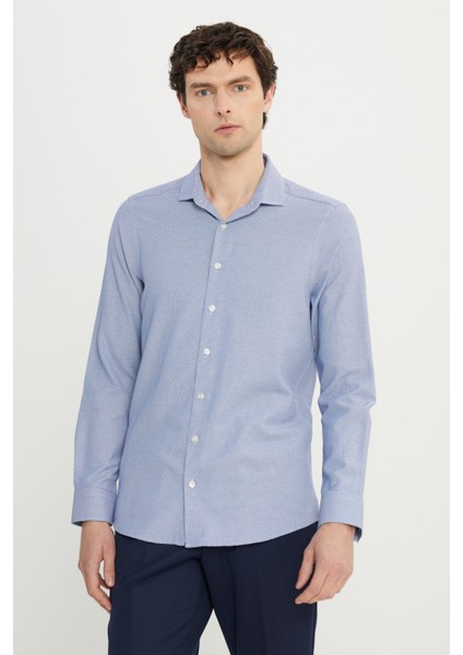 Pamuklu Regular Fit Normal Kesim Küçük Italyan Yaka Kazayağı Desenli Gömlek modelleri