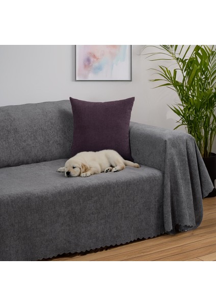 Premium Koltuk Örtüsü 175x350 XLARGE Gramajlı Jakarlı Şönil Gri | Kanepe Örtüsü | Kaymaz