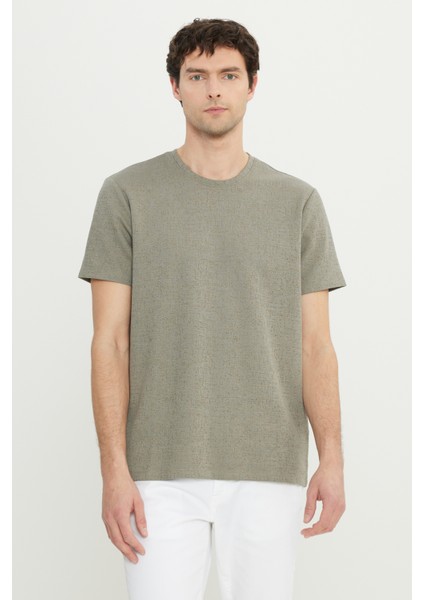 Pamuklu Slim Fit Dar Kesim Bisiklet Yaka Jakarlı Esnek Tişört