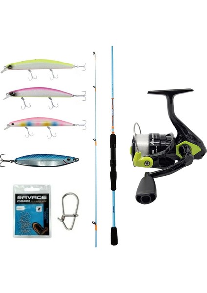 Yekoutdoor Okuma Spin Olta Seti Okuma Fuel Spin 2,74 cm 7-30 gr 2 Parça Spin Kamışı&okuma Fin Chaser x FNX-40NG Green 1bb Olta Makinesi