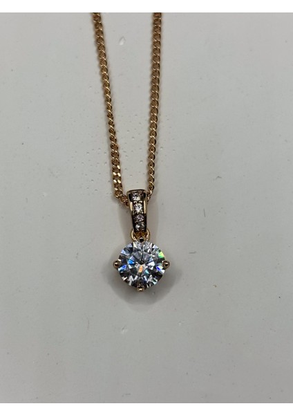 Xupıng Jewelry Tek Taş Görünümlü Altın Kaplama Kolye – Zarif ve Şık Tasarım