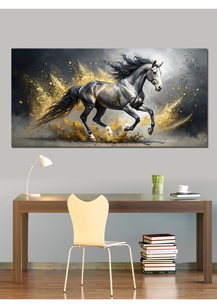 Kanvas Tablo Altın Renkli Koşan At