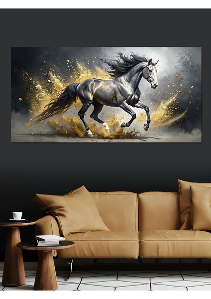 Kanvas Tablo Altın Renkli Koşan At modelleri