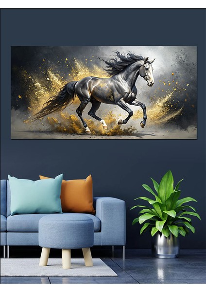Kanvas Tablo Altın Renkli Koşan At fırsatları