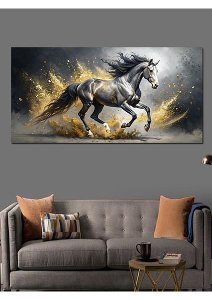 Kanvas Tablo Altın Renkli Koşan At indirimleri