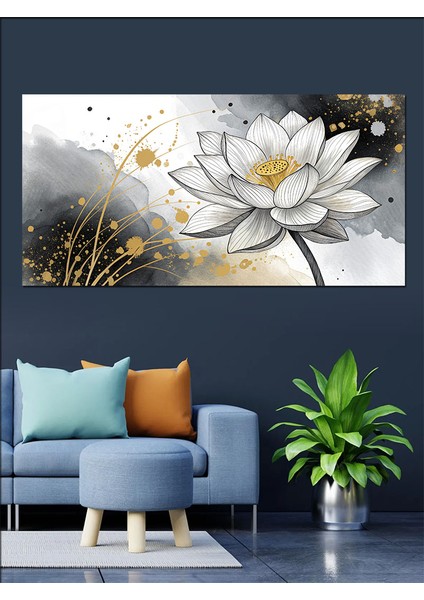 Kanvas Tablo Altın Beyaz Lotus Çiçeği fiyatları