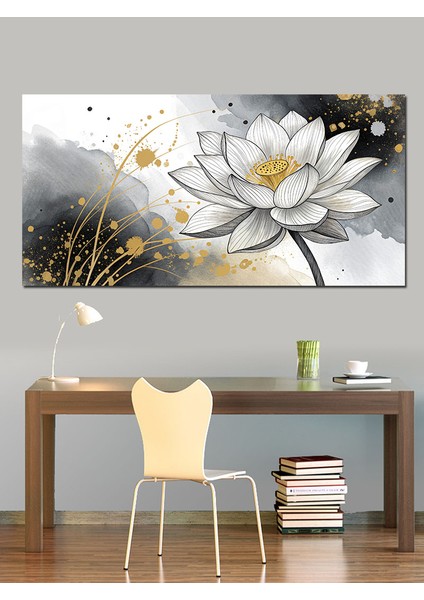 Kanvas Tablo Altın Beyaz Lotus Çiçeği fırsatları