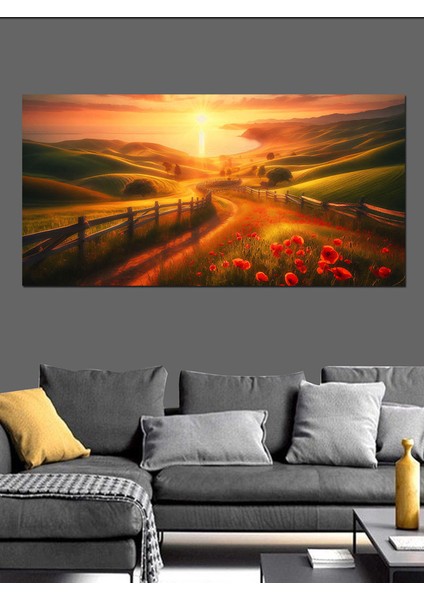 Kanvas Tablo Gün Batımında Kırmızı Yol modelleri
