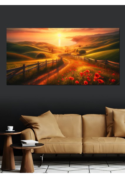 Kanvas Tablo Gün Batımında Kırmızı Yol fırsatları
