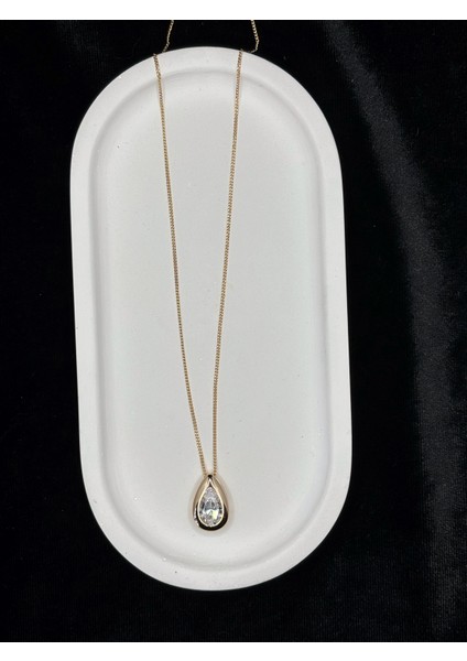Xupıng Jewelry Damla Kesim Zirkon Taşlı Altın Kaplama Kolye