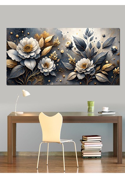 Kanvas Tablo Beyaz ve Altın Çiçekler fiyatları