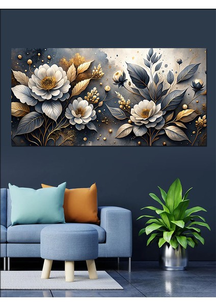Kanvas Tablo Beyaz ve Altın Çiçekler indirimleri