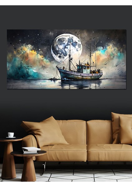 Kanvas Tablo Dolunay ve Yelkenli Gemi fiyatları