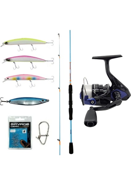 Yekoutdoor Okuma Spin Olta Seti Okuma Fuel Spin 2,74 cm 7-30 gr 2 Parça Spin Kamışı&okuma Fin Chaser x FNX-40BL Blue 1bb Olta Makinesi