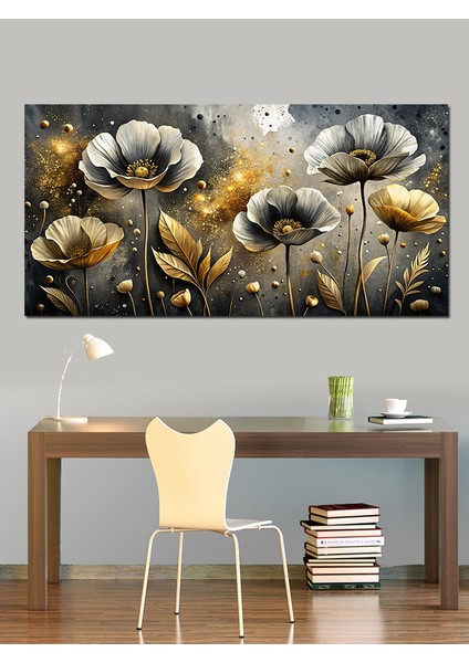 Kanvas Tablo Siyah ve Altın Gelincikler