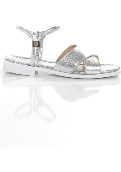 MİA028-3010 Deri Kadın Günlük Konforlu Gümüş Tatil Sandalet fırsatları