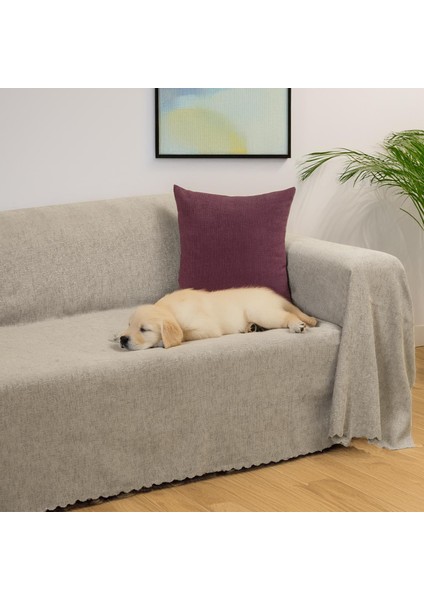 Premium Koltuk Örtüsü 175x300 LARGE Gramajlı Jakarlı Şönil Kil | Kanepe Örtüsü | Kaymaz