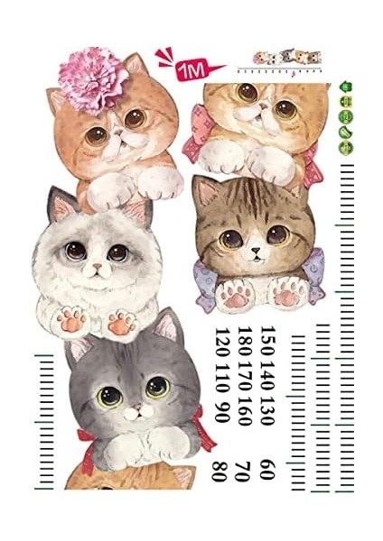 Co. Boy Ölçer Duvar Sticker Duvar Çıkartması Seti Sevimli Kedicikler