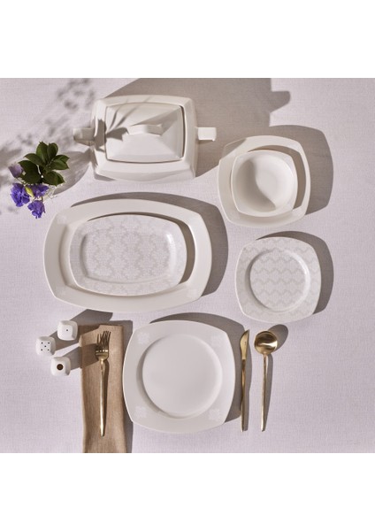 Square Bone Deren 60 Parça 12 Kişilik Yemek Takımı