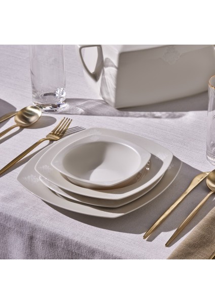 Square Bone Deren 60 Parça 12 Kişilik Yemek Takımı